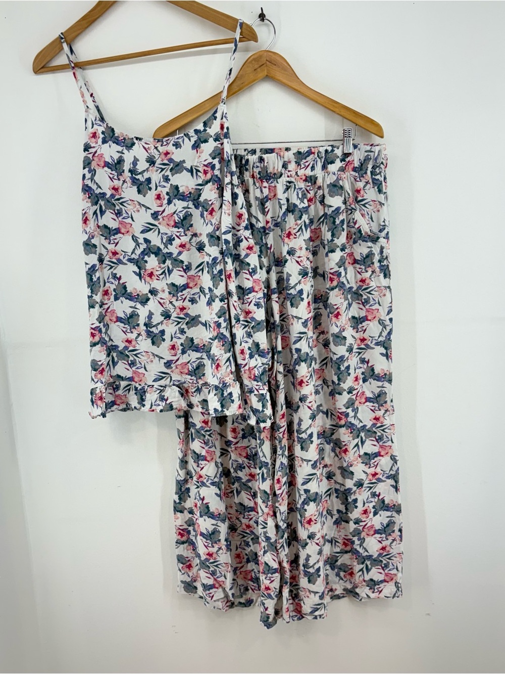 Cacique Comfy White with Floral Wide-Leg Pants & Cami Pajama Set
